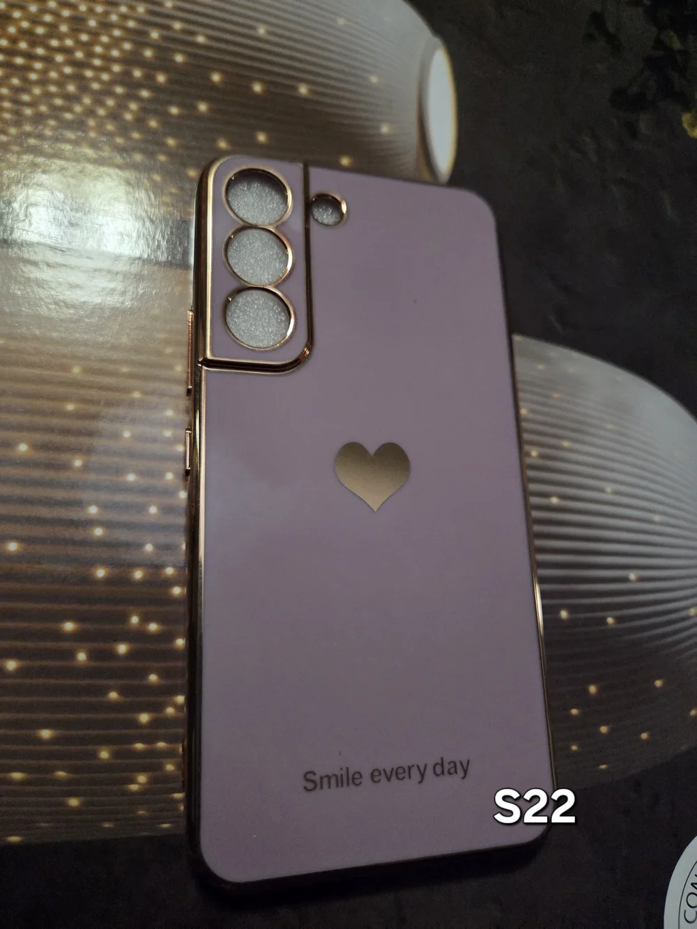 Pink Protective Phone Case with Gold Accents S22